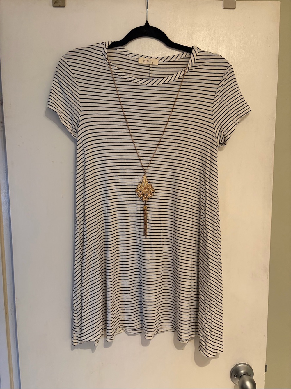 Mango Black & White Striped Short-Sleeve Tunic